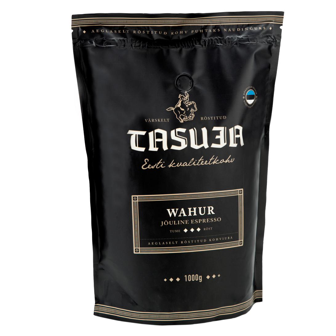 Tasuja Wahur kohvipakk, must etikett
